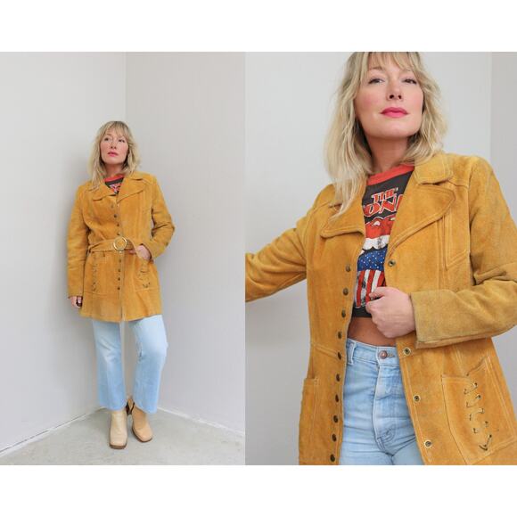 Unbranded Jackets & Blazers - 1960's Vintage Rough Mustard Suede Leather Jacket ~ Women's MD LG ~ Men's MD